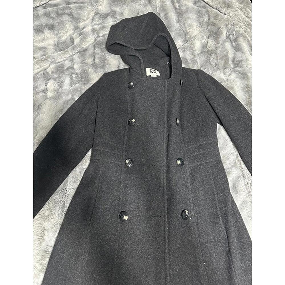 Anne Klein Wool Blend Long Hooded Peacoat – Size 0, Charcoal Gray - Picture 1 of 3